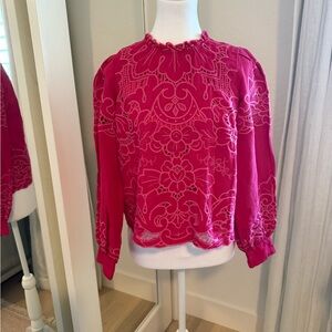 Anthropologie Pink Embroidered Blouse